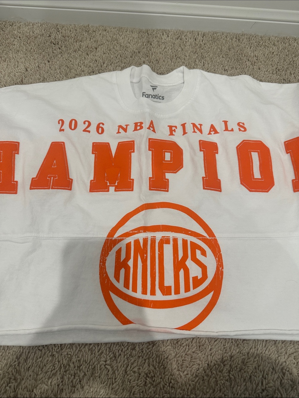 Fanatics White & Orange New York Knicks Champions Crewneck